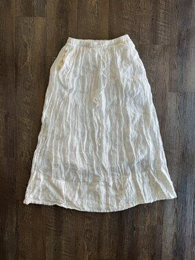 Massimo Dutti Linen Drawstring Midi Skirt in White - Size S